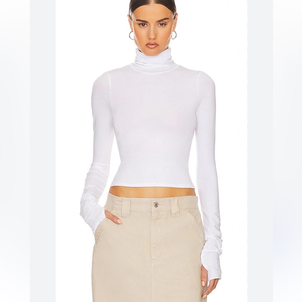 Helsa Long Sleeve Turtleneck 2nd Skin Jersey White knit Blouse Revolve M